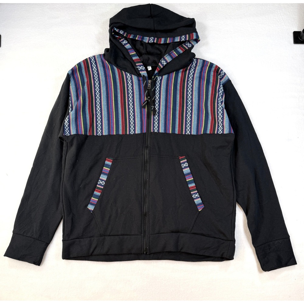 Unbranded XL Hoodie Boho Tribal Striped Cotton Blend Zip Up Geometric